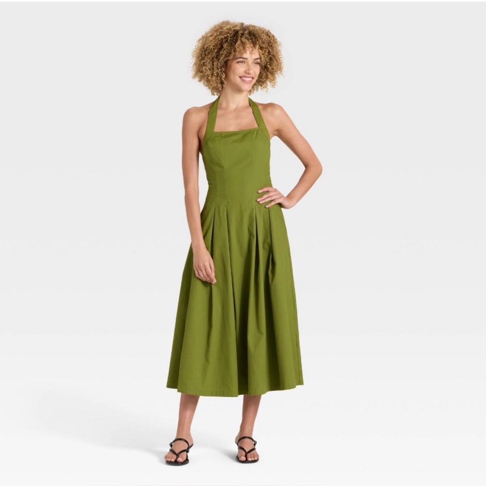 Green Halter Midi Dress